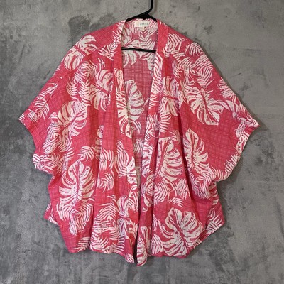 Belle Beach Linen Cotton Kimono Coverup Pink White Womens Sz XL Resort