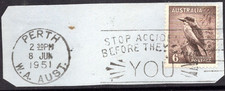 8 JUN 1951 PERTH, W.A, Slogan Cancel " STOP ACCIDENTS BEFORE THEY STOP -*YOU*- "