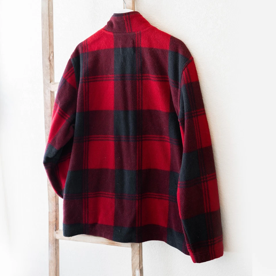 CHAQUETA IZOD LUXURY SPORT VINTAGE HOMBRE TALLA L ROJA BÚFALO CUADROS POLAR SHERPA Foto 2 de 4