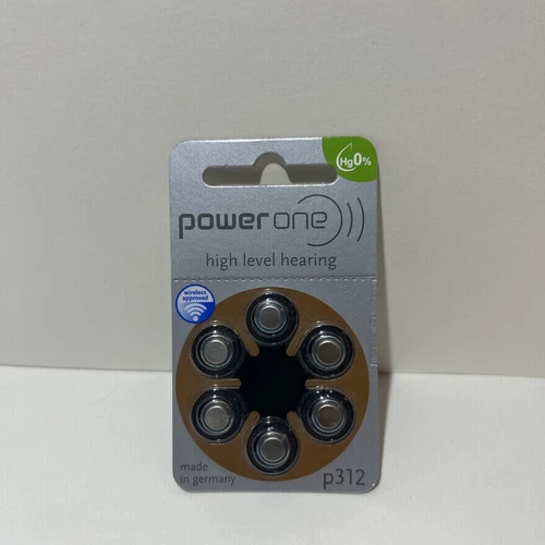 Power One Size P312/PR41 Hearing Aid Batteries Zinc 6 Piece Pack 1.4v 
