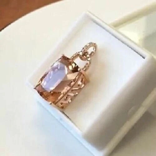 3.10CtCushion Cut Lab Created Morganite Pendant Solitaire 14K Rose Gold Plated - Image 3 of 4