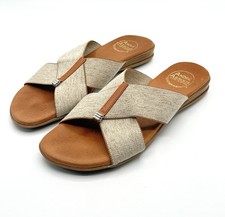 Andre Assous Taupe Elastic Band Nani Sandals/Flats/Slides Linen 8 Women’s
