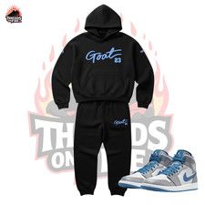 Men's Black Hoodie Joggers Sweatsuit To Match Air Jordan 1 True Blue Cement Grey