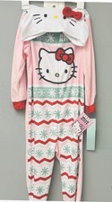 NEW GIRLS SANRIO HELLO KITTY ONE PIECE HOODED PAJAMAS SIZE S 6-6X