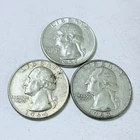 WASHINGTON SILVER QUARTERS LOT OF 3. 90% SILVER CIRCULATED COINS FREE SHIP #8659