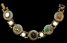 Vintage Victorian Revival Book Chain Gem Panel Gold Link Bracelet