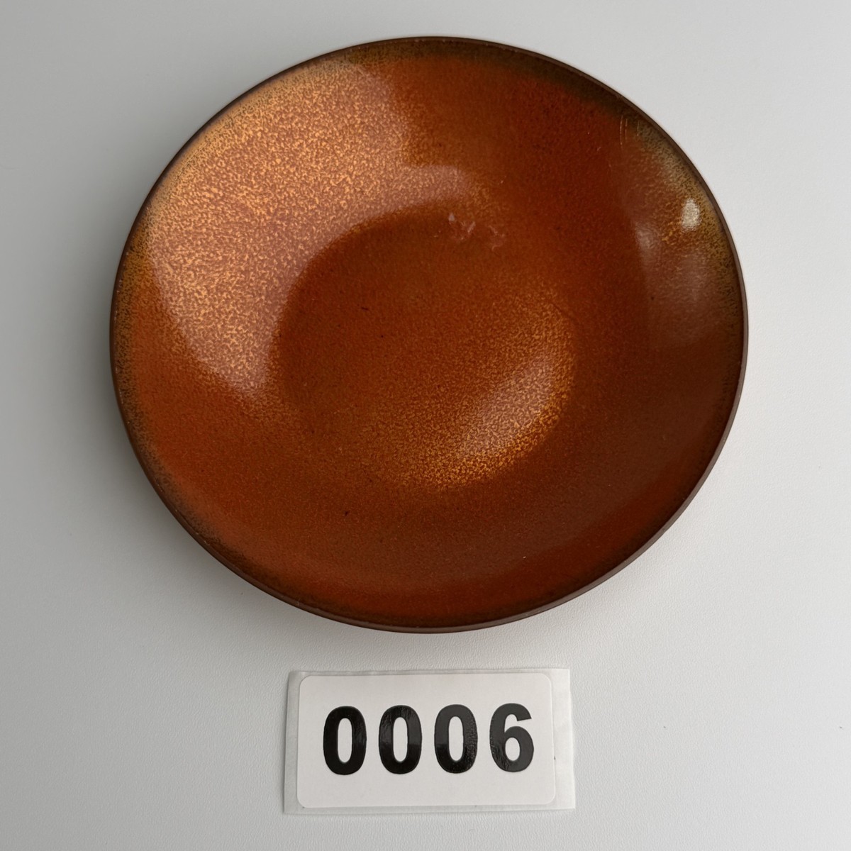 EARLY Vintage Jade Snow Wong Orange GOLD Speckled Enamel Copper