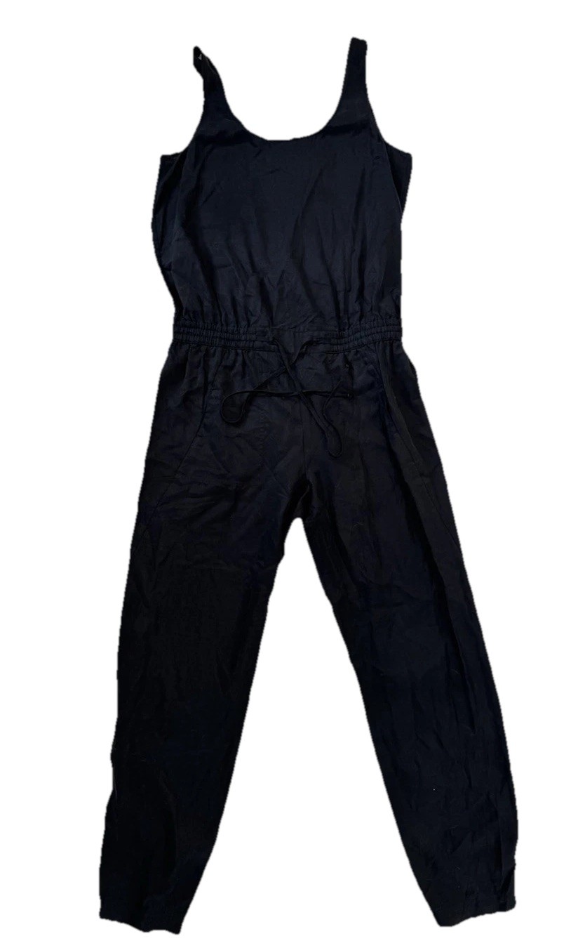 Vince Black Sleeveless Jumpsuit Scoop Neck Drawstring Elastic Waist Tapered 6