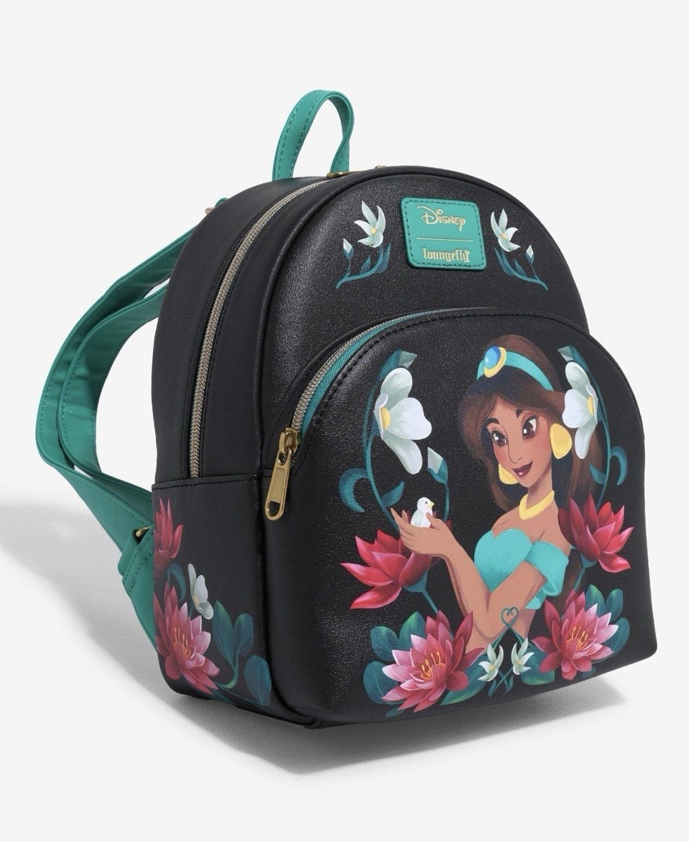 New Loungefly Disney Jasmine Black Teal Floral Mini Backpack Loungefly Disney Aladdin Jasmine Floral Mini Backpack | Hot  main image 2
