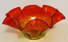 Blenko Vintage Tangerine Amberina Ruffled Edge Glass Hand Blown Bowl 6”X10” 1960