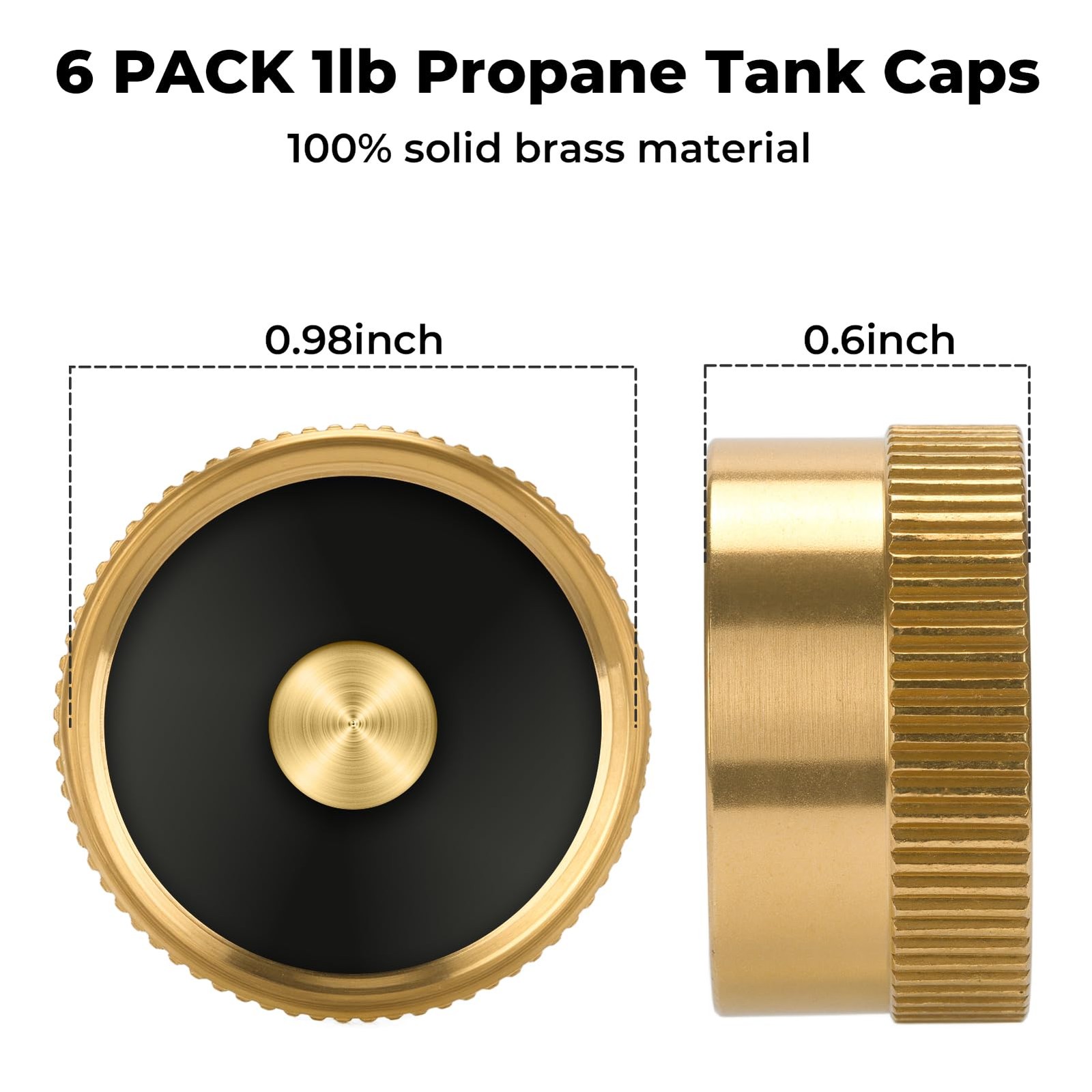 6Pcs Solid Brass Refill Propane Bottle Cap Universal for All 1 LB Gas Tank Cy...