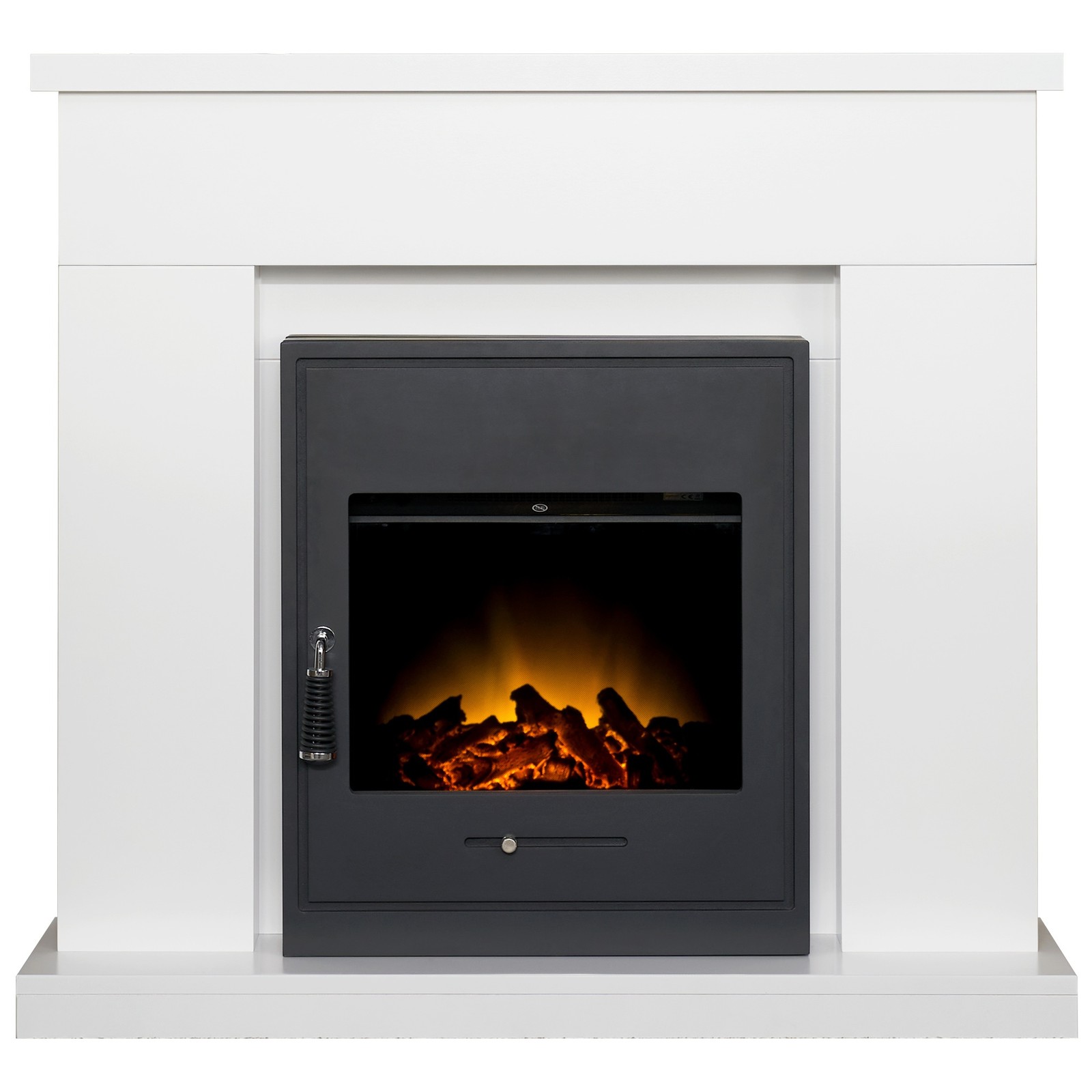 Adam Lomond Fireplace in Pure White with Oslo Electric Inset Stove in Black, ...