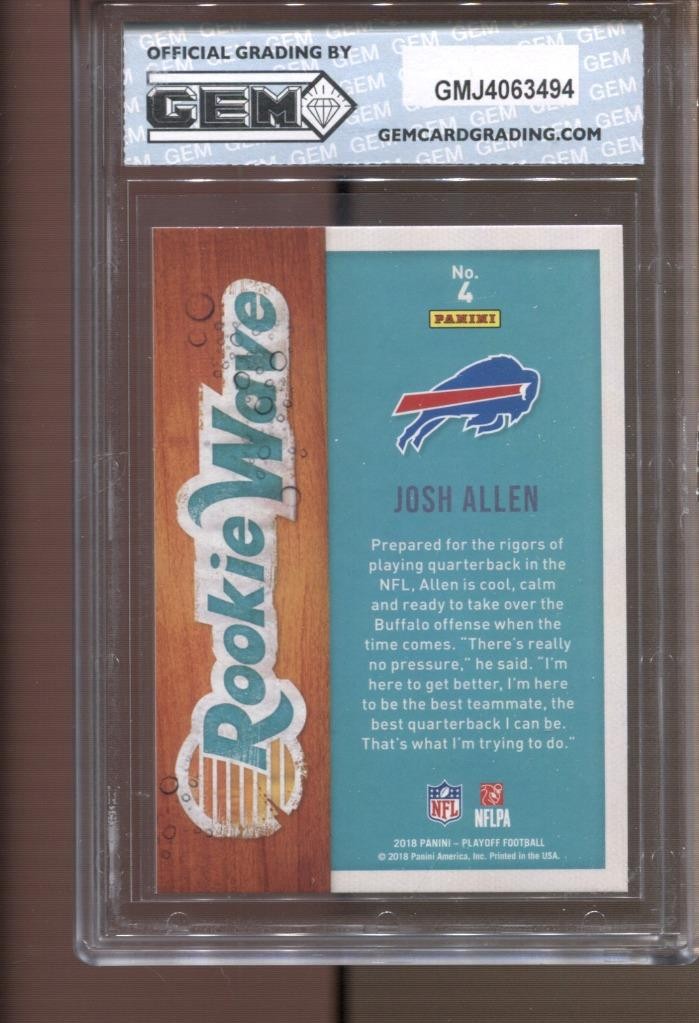 2018 Josh Allen Playoff Rookie Wave #4 Gem Mint 10 RC Rookie Buffalo Bills view 2
