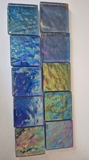 Iridescent Glass Mosaic Wall Tiles Blue Green Multicolor 5x5cm Set of 10