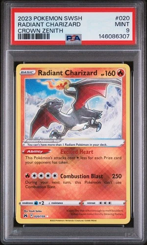 2023 POKEMON SWORD & SHIELD CROWN ZENITH #020 RADIANT CHARIZARD PSA 9