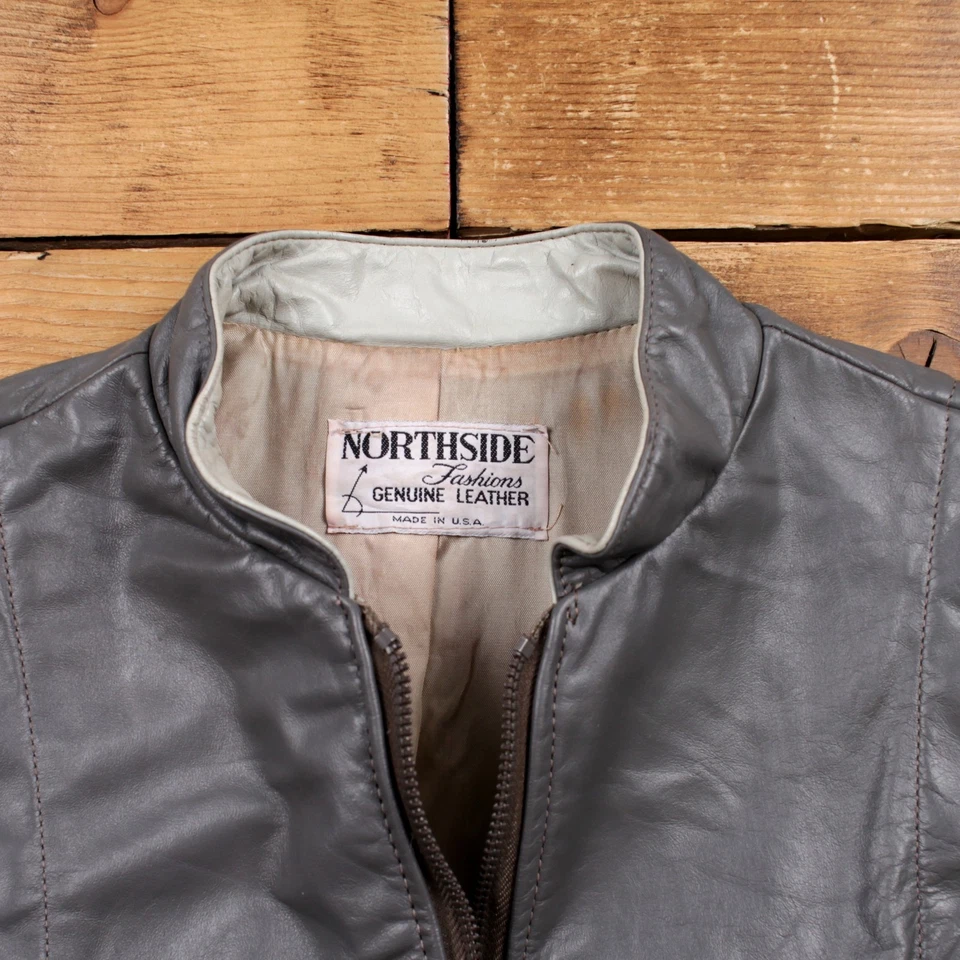 Chaqueta de Cuero Northside Vintage M Años 80 Bomber Hecha en EE. UU. Gris Para Mujer Foto 3 de 4