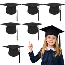 6 PCS Black Preschool Graduation Caps With Tassel Adjustable Grad Hat Decor