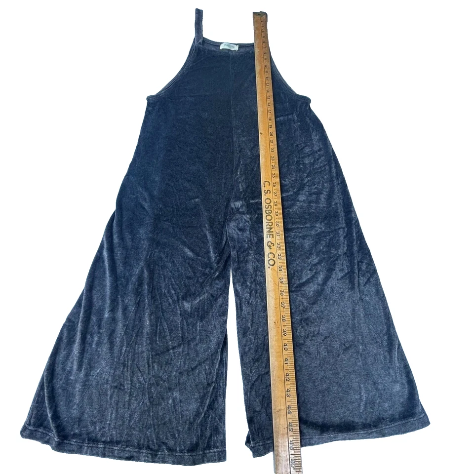 Peach Love Womens Gray Velvet Lagenlook Wide Leg Jumpsuit Bib Overall Size Small - Image 3 of 4