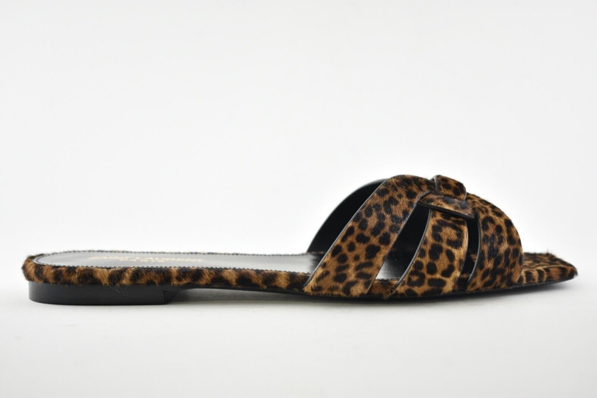 【Saint Laurent】Tribute Flat Slide Black Saint Laurent Tribute Tortoise Shell Flat Slide Sandals