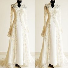 Vintage Wedding Dresses with Long Lace Jacket Satin Long Sleeves Bridal Gowns