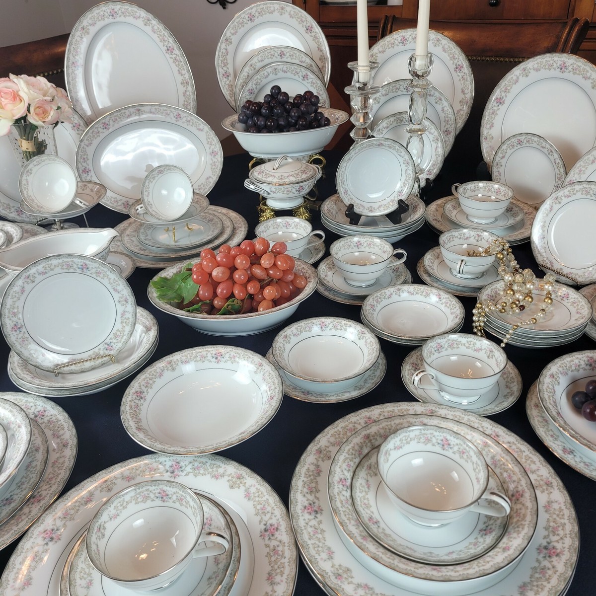 NORITAKE Edgewood - 61 Pcs. Dinnerware Set, Pink & Blue NORITAKE Edgewood - 61 Pcs. Dinnerware Set, Pink & Blue