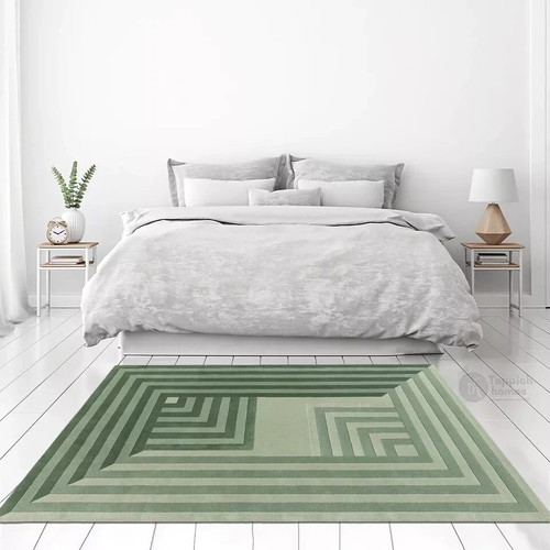 Olive Green Hand Tufted Wool Rug for Living Room Custom Area 8x10 Solid Handmade - Picture 2 of 9