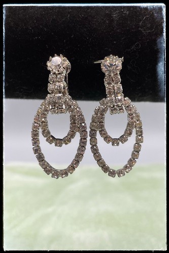 Rhinestone Necklace Earrings Set Mod Multiple Open Ovals Mid Century - Picture 5 of 12