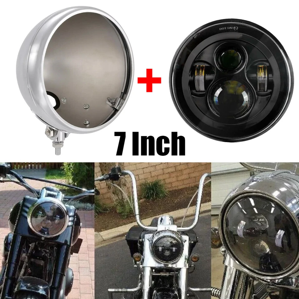 7" LED Headlight Hi/Lo Beam Housing Bucket For Harley Heritage Softail Foto 3 de 4