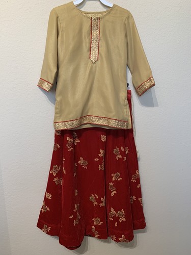 New girls lehenga choli 3pc purple red gold lehnga eid party desi 5-7yr ethnic - Picture 3 of 10