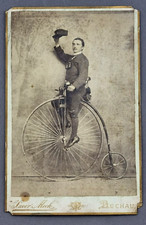 Mann mit Hochrad CDV Foto groß penny farthing Vintage Cabinet Photo Fahrrad (14)