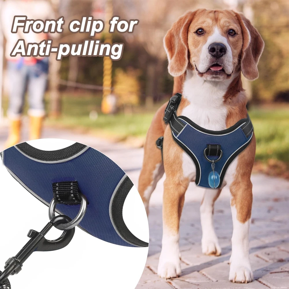Dog Harness Navy Blue No Pull Y Shaped for Medium Sized Dog, Small to Large D...