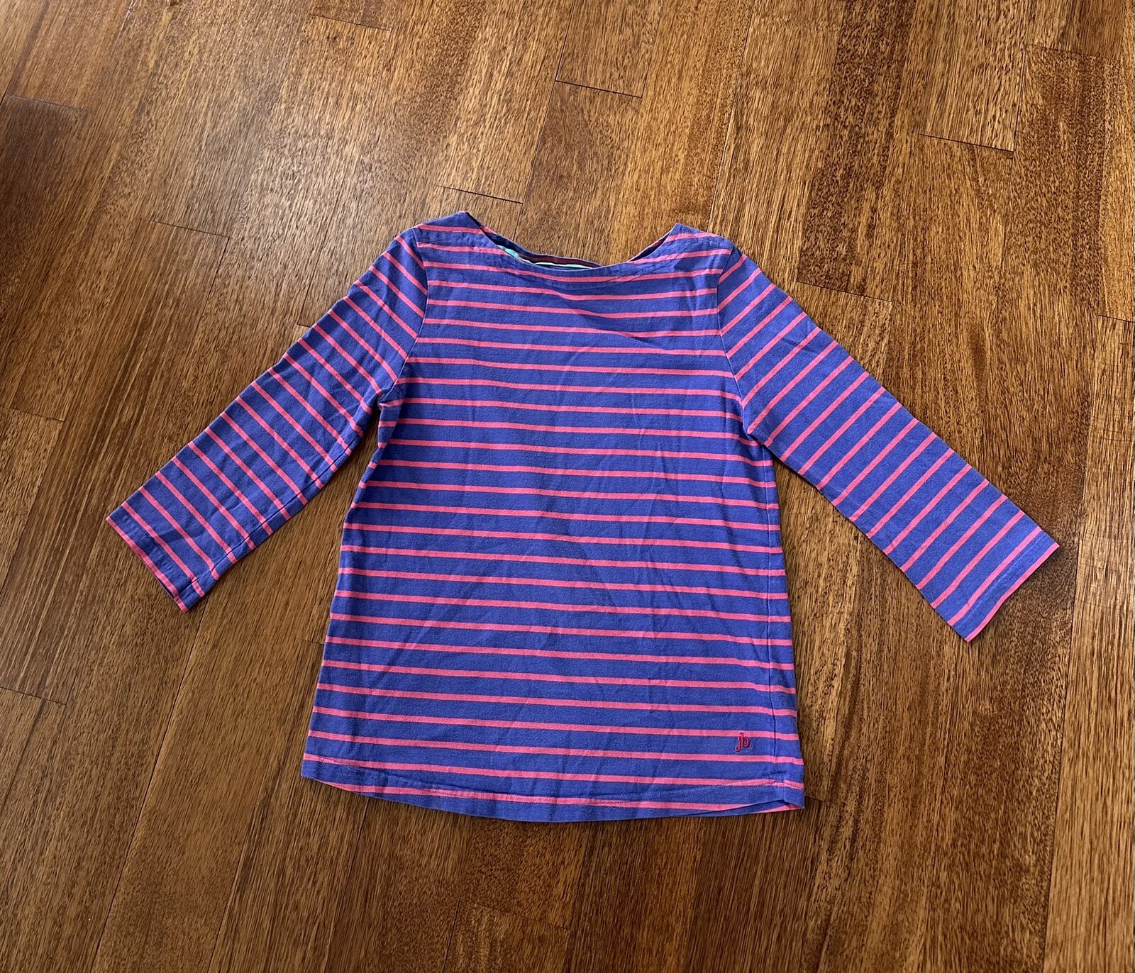 Boden Johnnie B Girls 11-12 pink purple Striped 3/4 Sleeves Breton Shirt b1