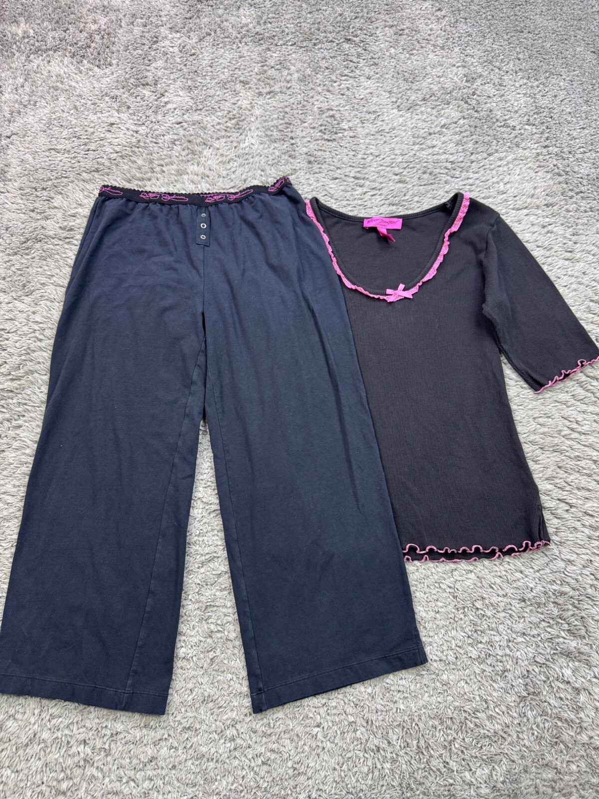 Betsey Johnson Intimates Pajamas Women Small Black Sleepwear Top Pants 2pc Set