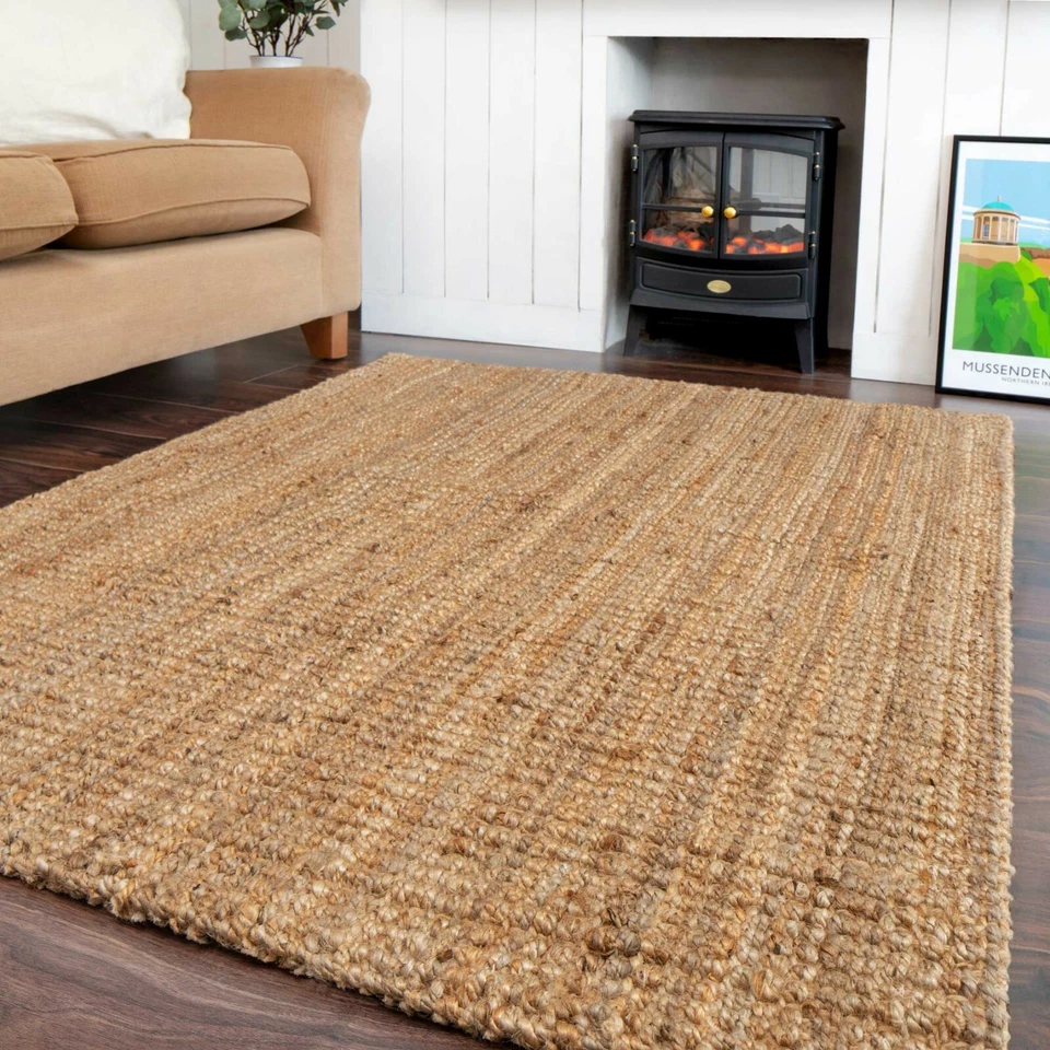Rug Jute Carpet Rectangle Natural Chunky Boucle Sisal Runner Rustic Braided Look - Image 2 of 4
