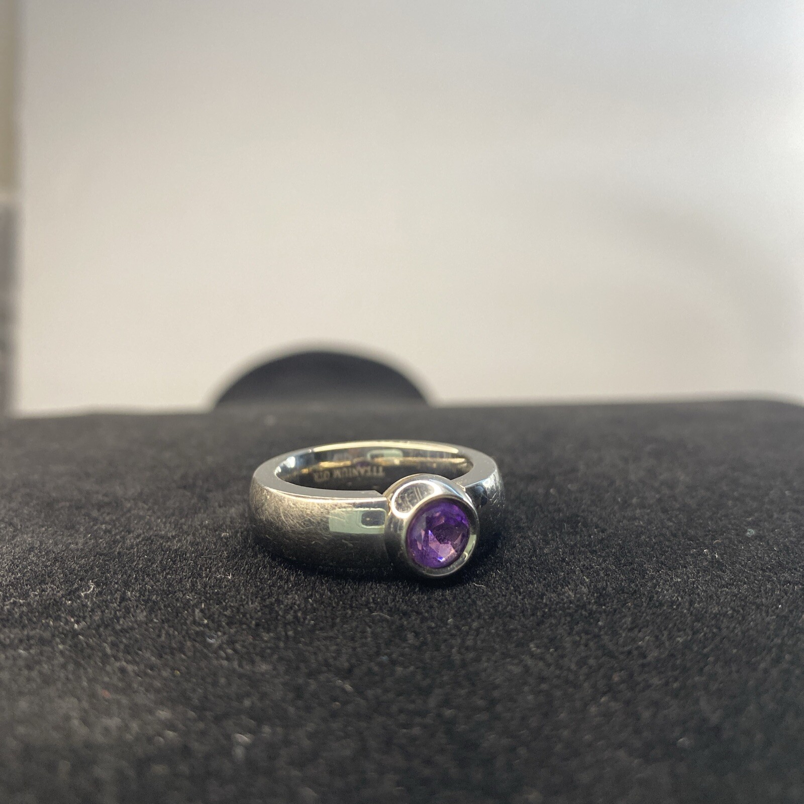 Amethyst and Titanium Ring Solitaire February Gem… - image 2