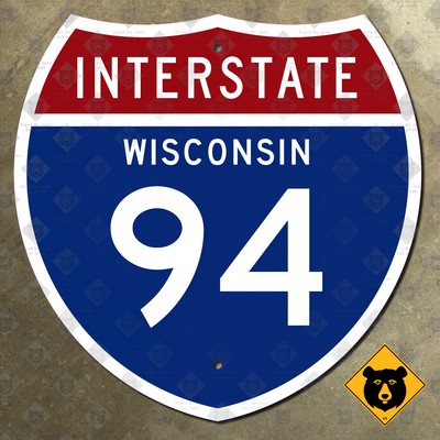 Wisconsin Interstate 94 highway route sign 1957 Milwaukee Madison 24x24