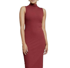 AMOUR VERT Ribbed Midi Dress Size XS Mock Neck Sleeveless Modal Blend Raisin