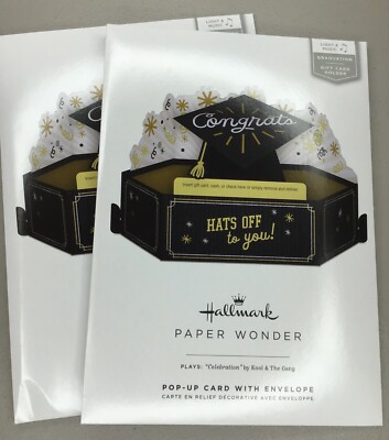 2 Hallmark GRADUATION Congrats GIFT CARD MONEY CHECK Paper Wonder 3D POP UP Card