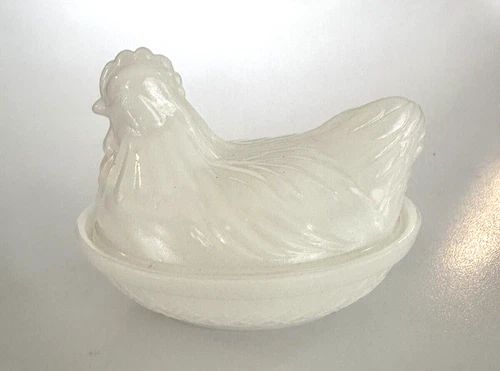 Vintage Hazel Atlas Milk Glass Hen On Nest Trinket Dish
