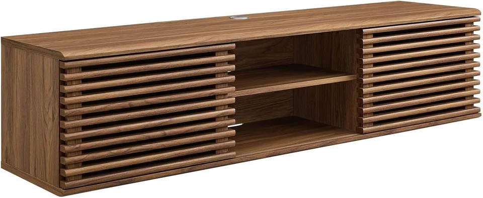 Render 60" Mid-Century Modern Wall Mount Media Console TV Stand, 60 Inch, Walnut - Image 3 of 4