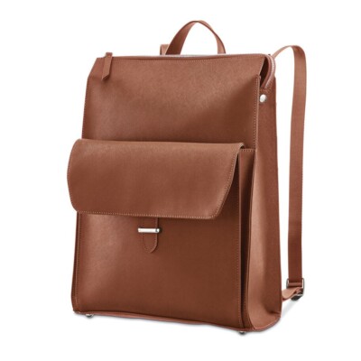 New!! Womens Samsonite Executive Leather Convertible Backpack - Cognac