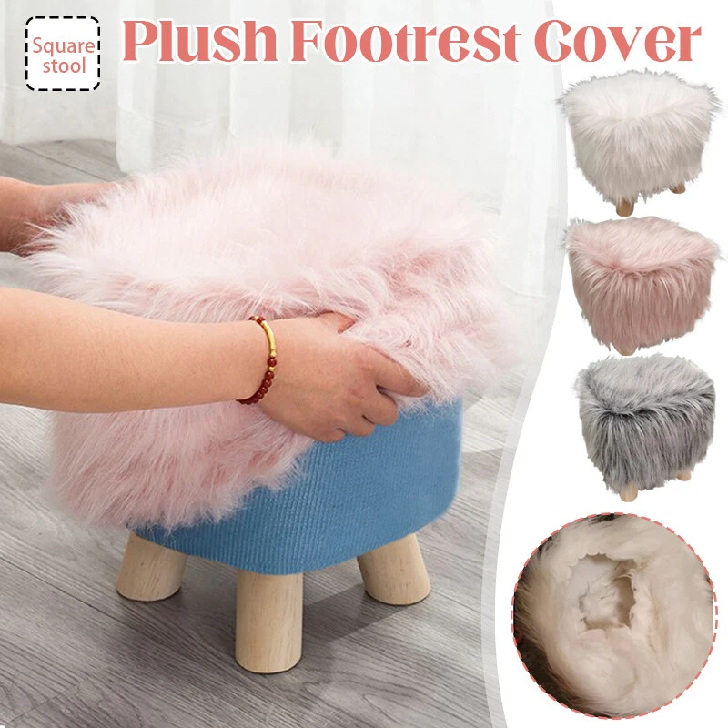 Funda otomana de felpa fundas para sillas de lana artificial cubiertas protectoras para reposapiés Foto 2 de 4
