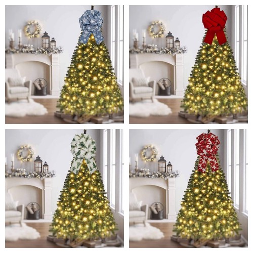 Bow Christmas Bows Ribbon House Decoration Glitter Tree Topper Door Wreath Large - Picture 3 of 29