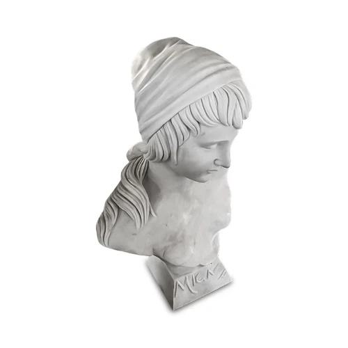 Escultura Busto De Mujer En Mármol Blanco De Carrara H.60cm - Imagen 3 de 3