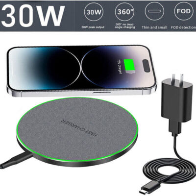 For iPhone 17 16 15 14 13 12 Pro Max 30W Wireless Fast Charger Charging Pad Mat