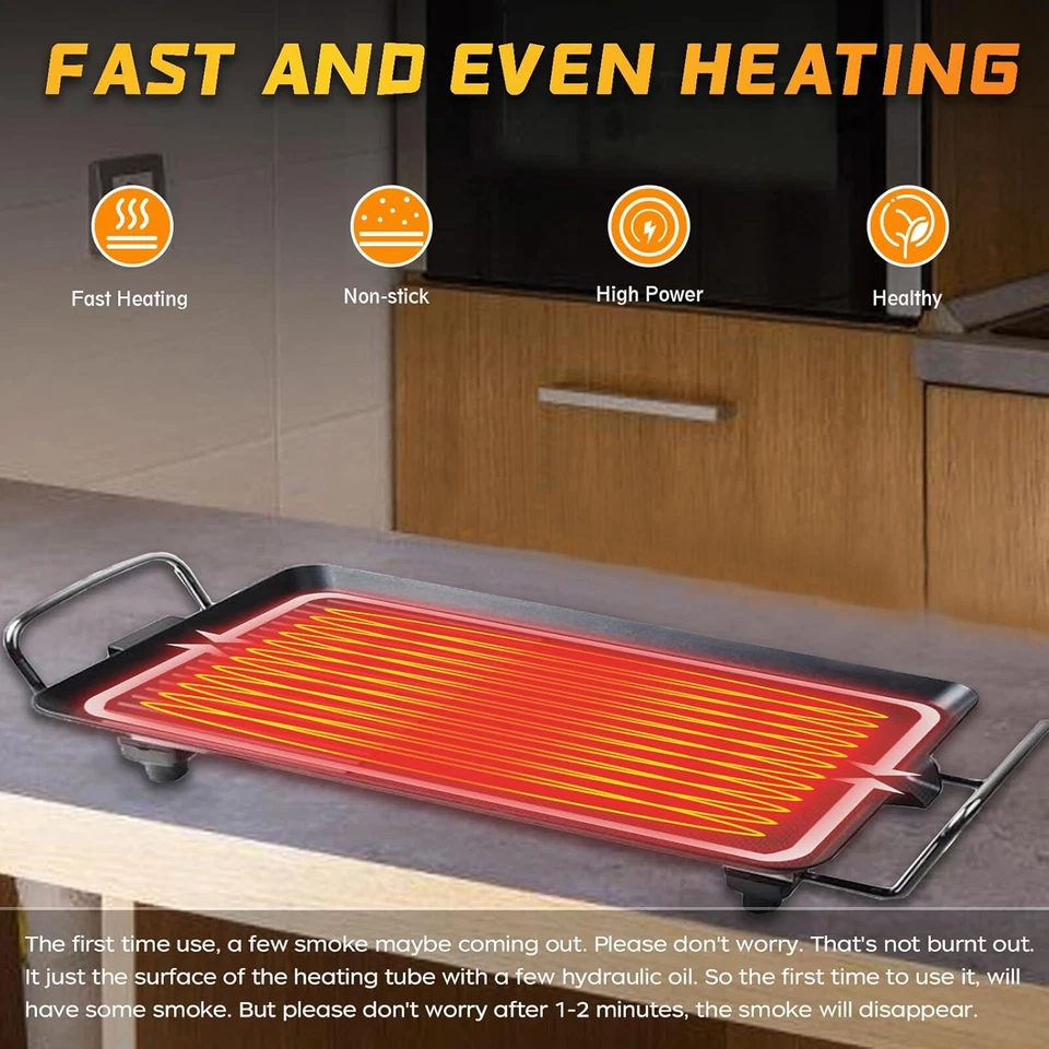 Elektrischer Grill Tischgrill Teppanyaki Grillplatte mit Antihaftbeschichtung - Bild 3 von 4