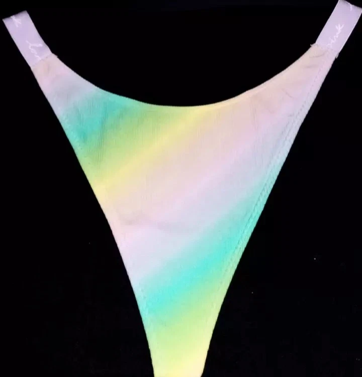 VICTORIA'S SECRET ROSA VENTA! TANGA ARCO IRIS A RAYAS PIERNA ALTA COSTILLA L BRAGUITA Foto 4 de 4