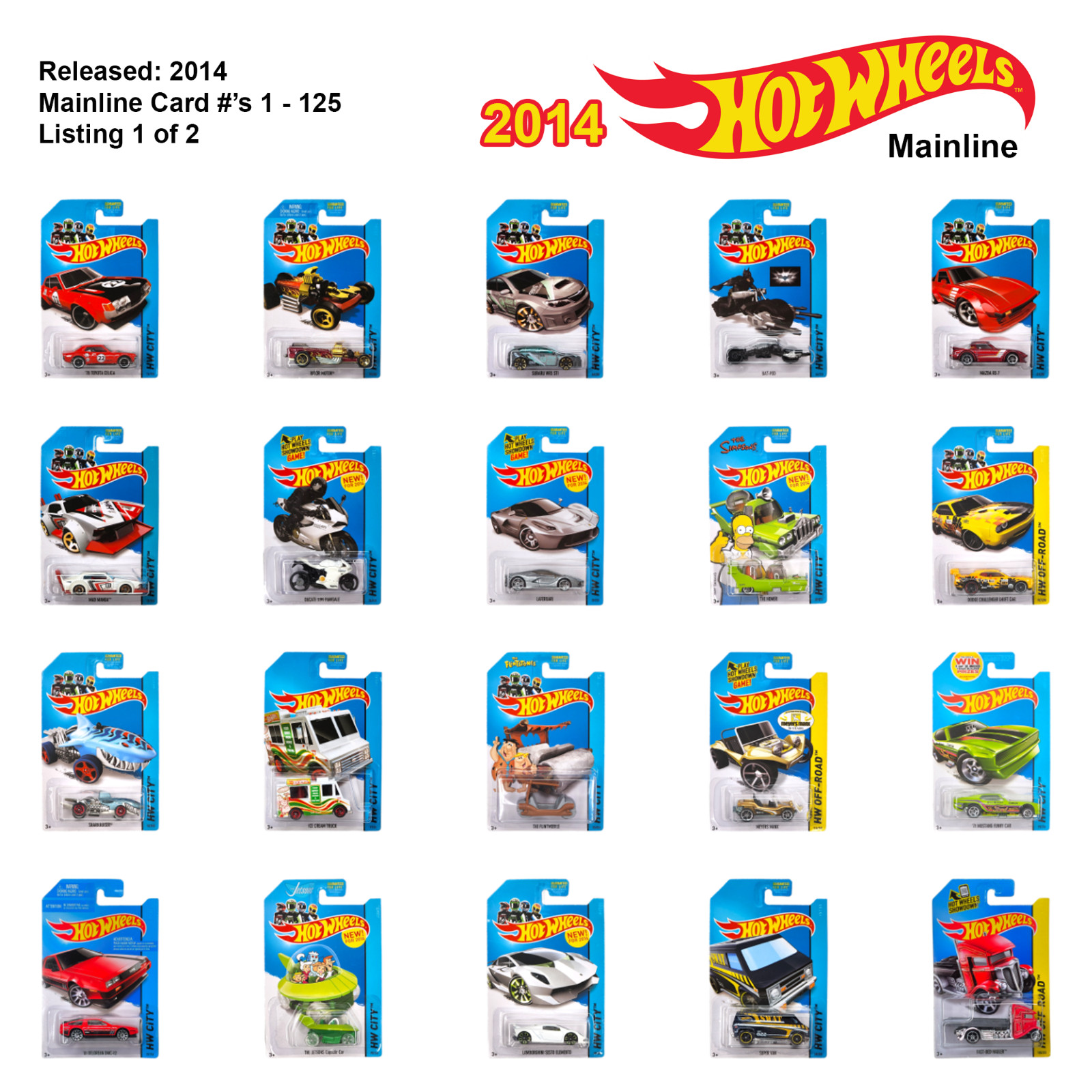 HOT WHEELS 2014 Mainline 1/64 Scale Diecast Long Card 001 - 125 You Pick 1 of 2