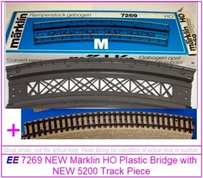 NEW 7269 Marklin HO Scale Big Curve Gray Bridge w NEW 5200 Track