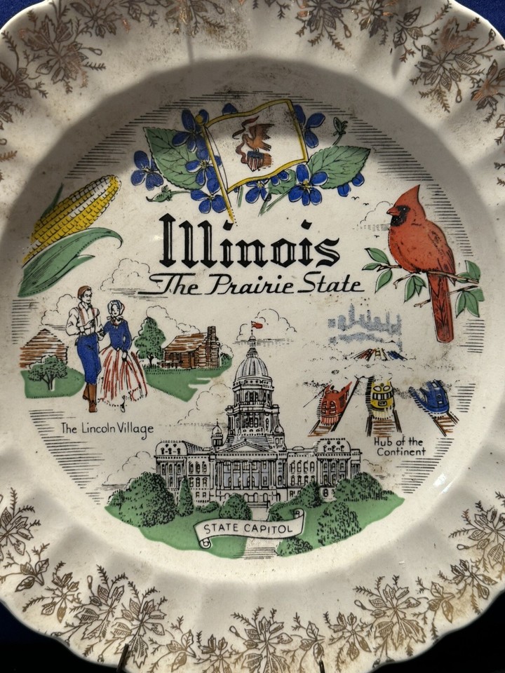 ILLINOIS THE PRARIE STATE COLLECTOR PLATE 9 INCH Sanders MFG Vintage